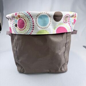 Thirty One Collapsable Round Retired Storage Bin Circle Spirals‎ Tote Brown Pink